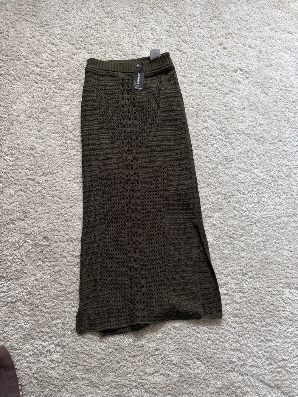 Express Knit sweater Midi Skirt in Olive Green